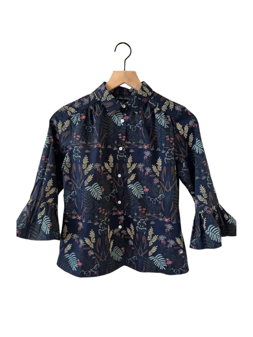 Brooks Brothers Navy Bell Sleeve Floral Button-Down Shirt